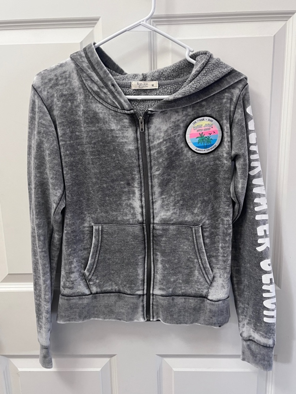 Ron Jon Gray Clearwater Beach Zip Hoodie with Colorful Wave Patch